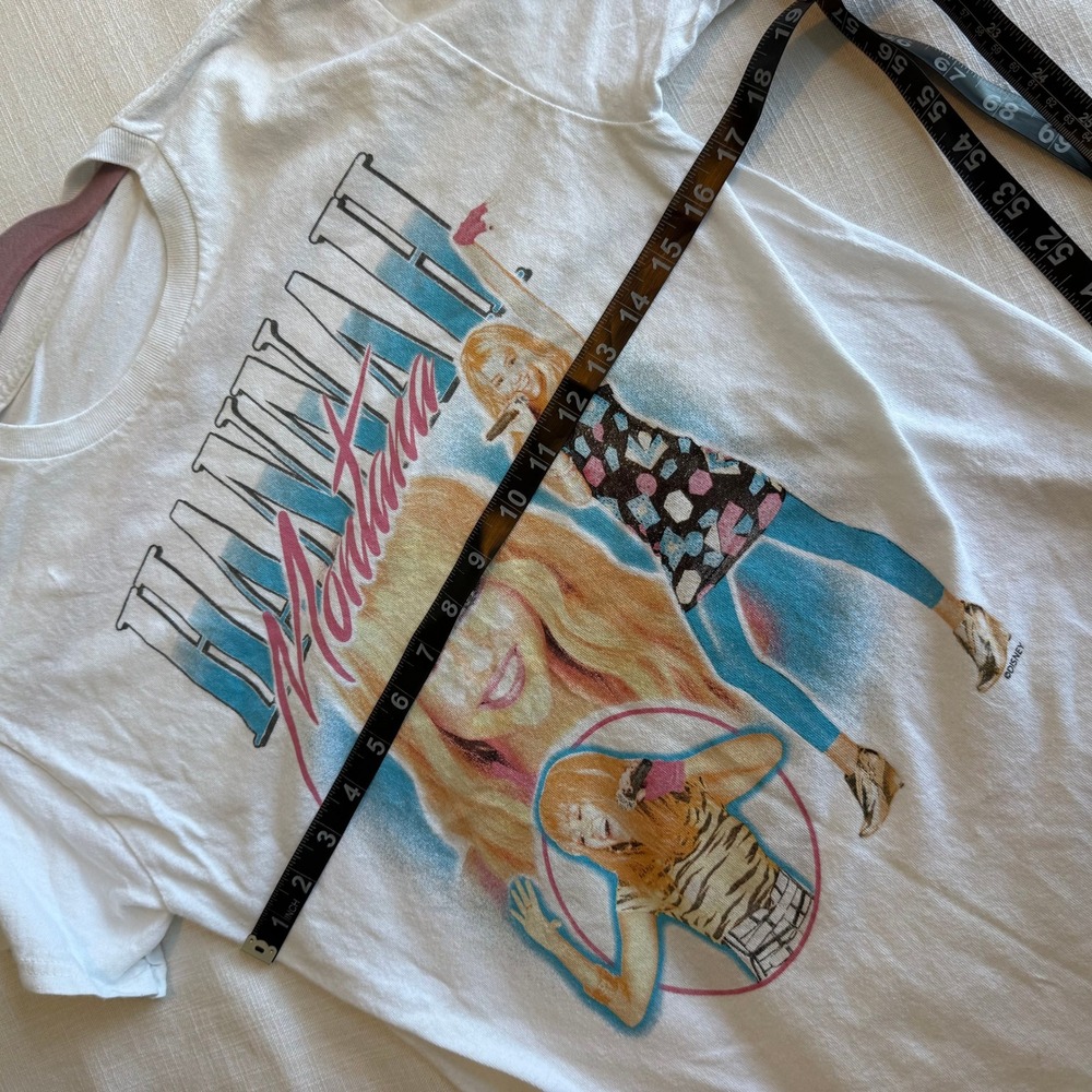 Disney Hannah Montana Miley Cyrus Graphic T-Shirt White Y2K Retro Pop‎ Star Tee - Picture 5 of 6